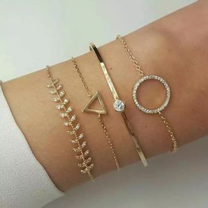 🎉 New gold plated Leaf / Triangle / Circle Boho Bracelet Set